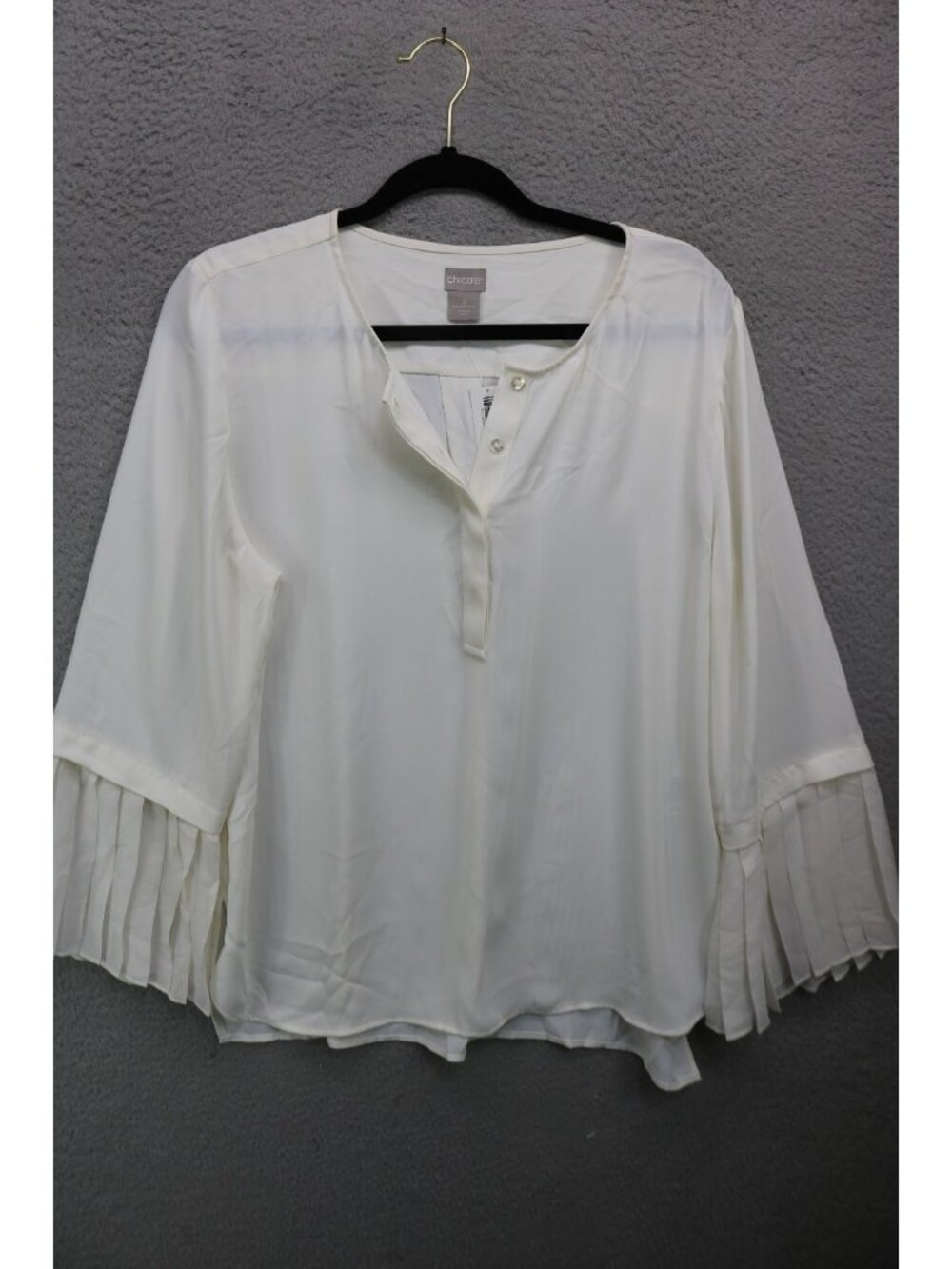 Chico's Ivory Long Pleated Bell Sleeves Tunic-Sz 2 or 12/14-NWT-Minimalist